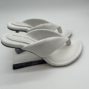 Good American White Terry Wedge Mule Slip on Heel SZ 8 Woman’s NIB